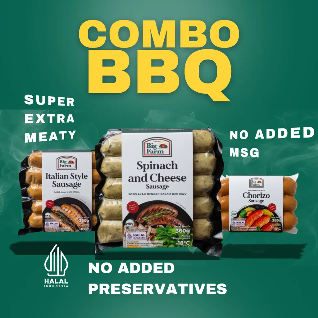 BIG FARM Combo BBQ (Spinach and Cheese, Italian Style dan Spanish Chorizo) Sosis Daging Ayam dan Daging Sapi