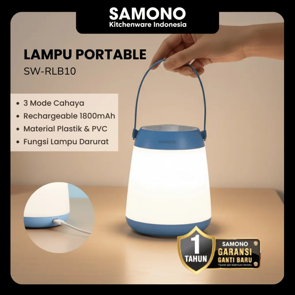 SAMONO Lampu Tidur Portable Rechargeable Lampu Emergency Tahan 24 Jam 3 Mode Cahaya 360° USB 1800mAh Lampu LED Lampu Meja Lampu Camping dan Lampu Darurat SW-RLB10