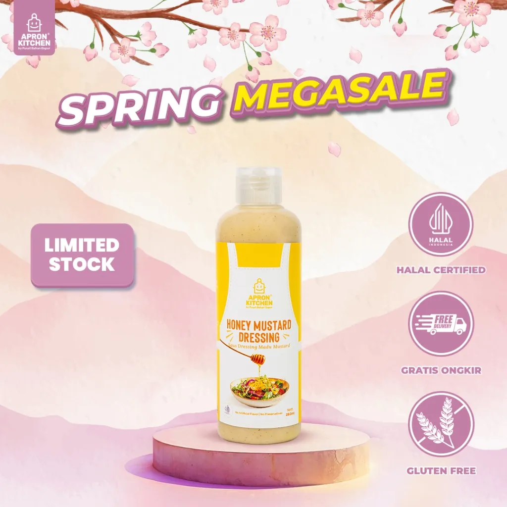Apron Kitchen Honey Mustard Salad Dressing Rendah Kalori, Gluten Free Kemasan 250ML