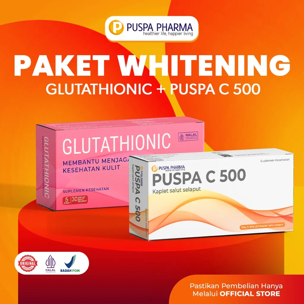 Whitening Skin Suplement - Glutathionic 1 Box (30 Caplet) + Puspa C 1 Box (30 Caplet) - Suplementasi Kulit, Untuk membooster mencerahkan kulit dari dalam