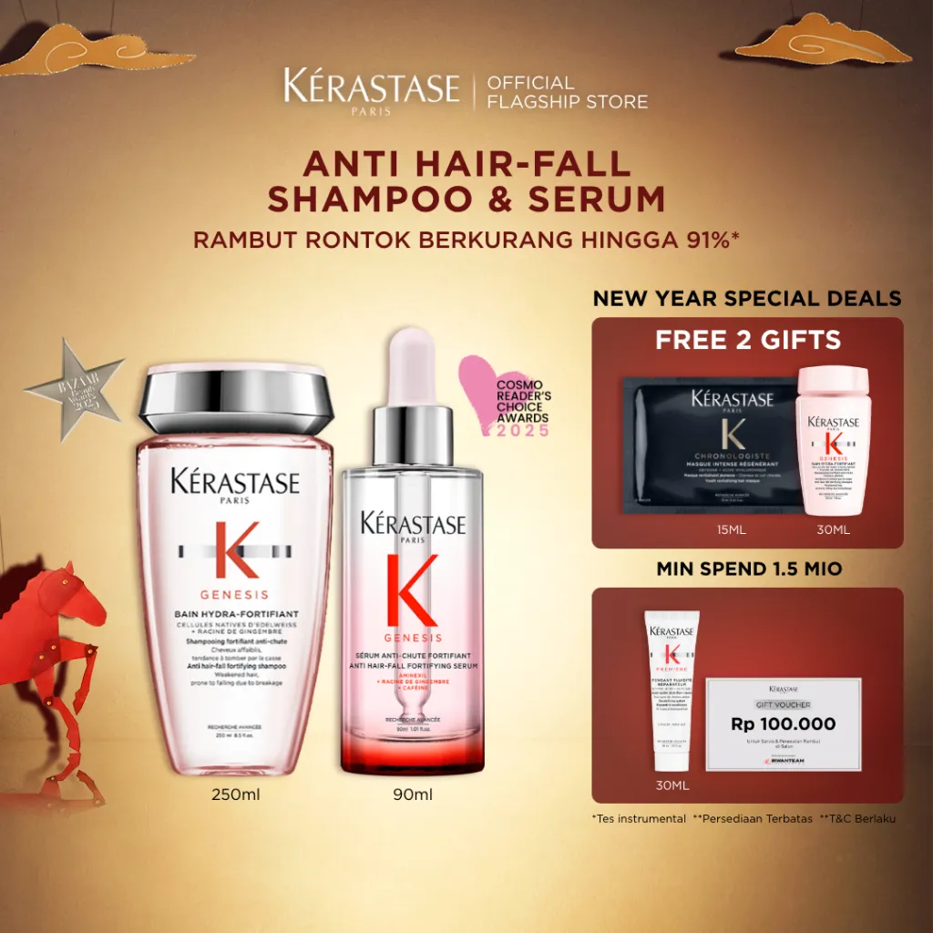 Kerastase Anti Hair Fall Set Shampoo & Serum Rambut Rontok & Patah - Bain Genesis Hydra 250ml & Serum Genesis 90ml