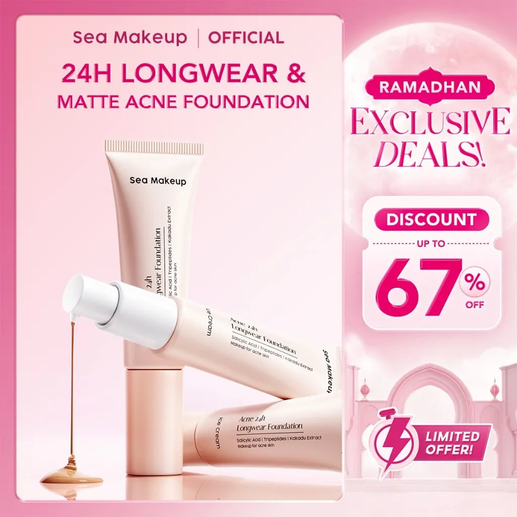 Sea Makeup Acne 24h Longwear Foundation – Foundation Tahan Lama Full Coverage dengan Salicylic Acid, Tripeptides & Kakadu Extract [BPOM]