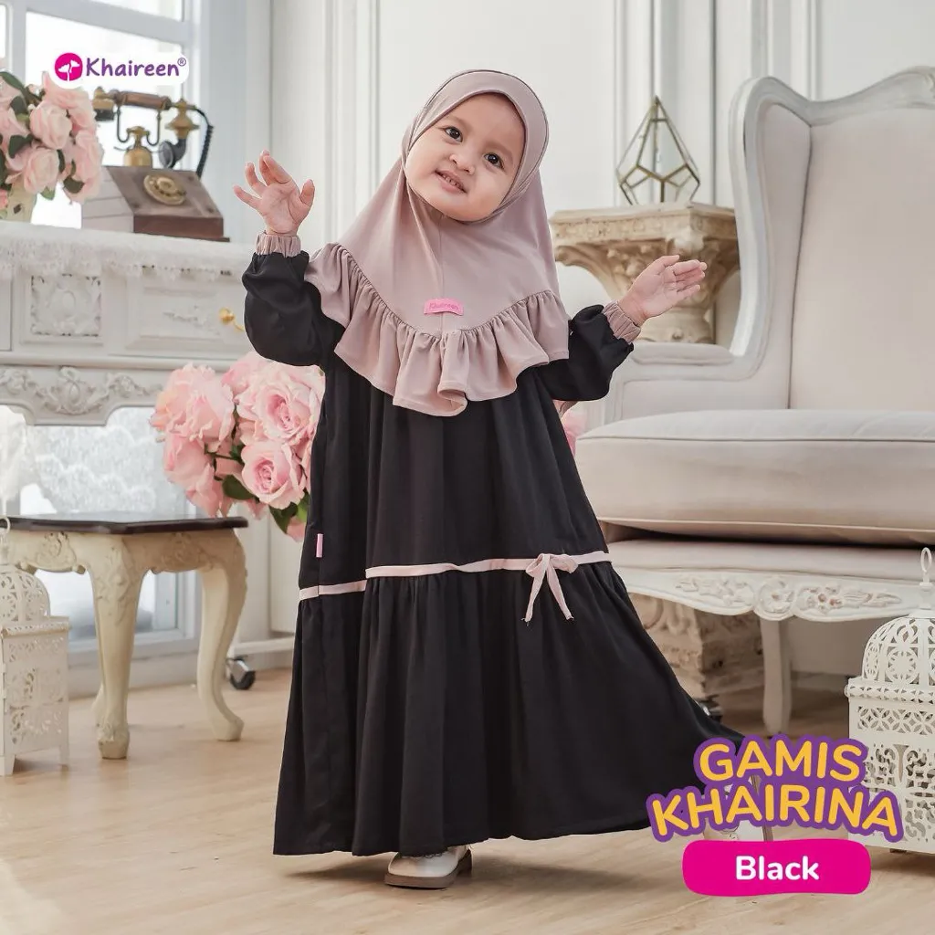 KHAIREEN Gamis Khairina Polos Gamis Anak Rayon Twill Set Hijab Jersey Baju Muslim Bayi Balita Umroh Aqiqah