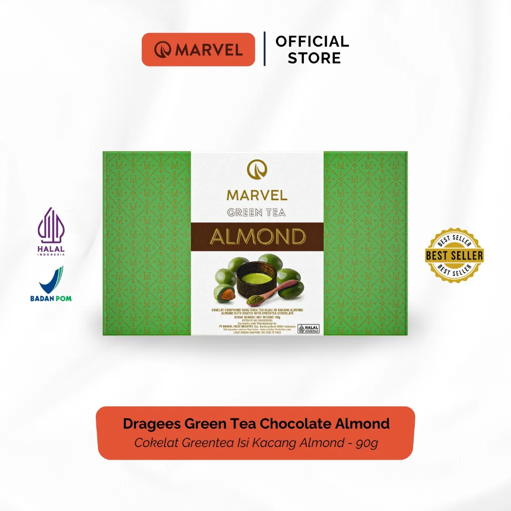 Marvel Dragees Green Tea Chocolate Almond - Cokelat Greentea Isi Kacang Almond 90g