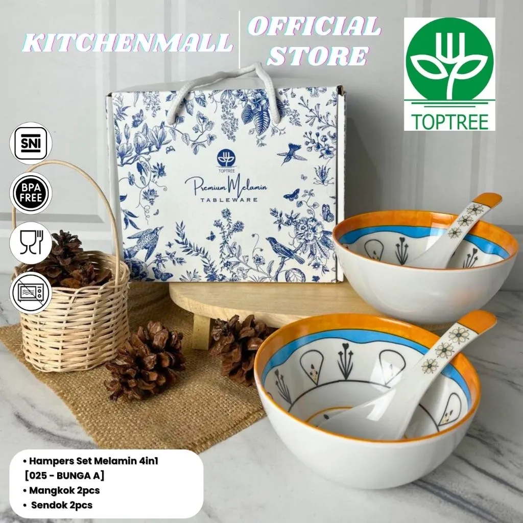 Hampers Set Melamin 4in1 Mangkok Sendok Motif Merk Toptree