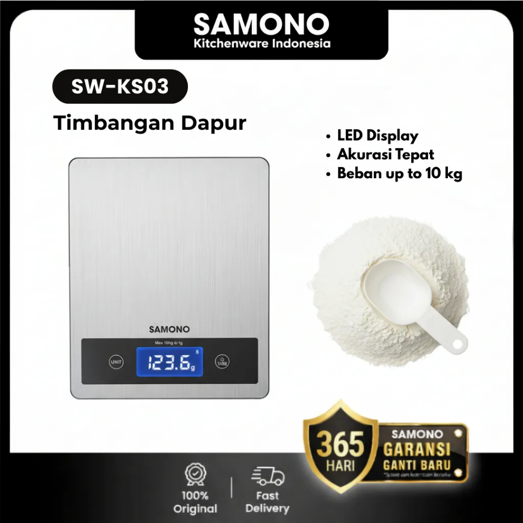 SAMONO Timbangan Dapur Digital 10kg Commercial Kitchen Scale Premium Quality Timbangan Dapur Kue Kopi Makanan Tepung Garansi 1 Tahun SW-KS03