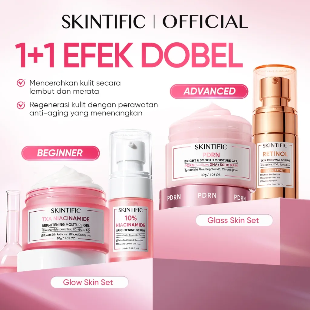 SKINTIFIC - 2pcs Skincare Set | 2IN1 Serum Moisturizer Glowing Brightening PDRN Anti-Aging Glass Skin 377 Dark Spot Barrier Soothing Gel Acne Treatment Acne Calming Retinol Peeling 5X Ceramide Niacinamide Oil-control Sensitive Kulit Berminyak