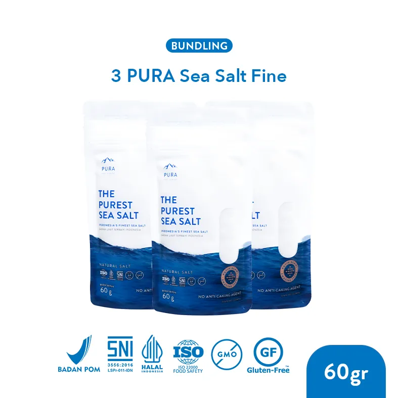 Pura Sea Salt Fine 60gr [3PCS] Garam Laut Halus - Garam Organik - Garam Natural - Garam Laut Murni - Garam Sehat - Garam Rendah Natrium - Garam Sehat