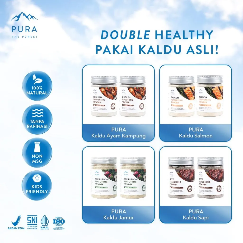 Pura Double Healthy Kaldu Asli Bundle ! [2PCS] Kaldu Ayam Salmon Jamur Sapi 100gr Tanpa Gula Non MSG Natural MPASI Friendly