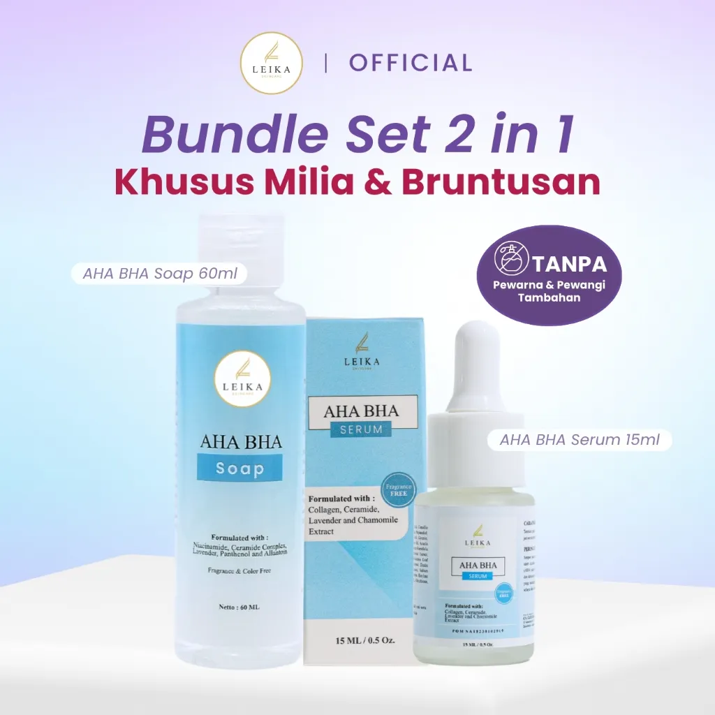 Leika Skincare 2 in 1 AHA BHA Soap & AHA BHA Serum Resmi BPOM Khusus Milia Di Bawah Mata Bruntusan Jerawat Milia dan Bekas Jerawat