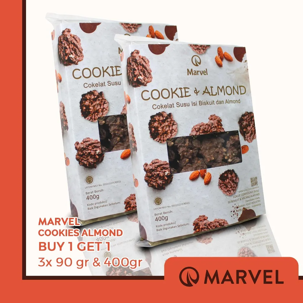 Buy 1 Get 1 Marvel Cookie Almond Chocolate - Cokelat Susu isi Kacang Almond dan Biskuit 400g