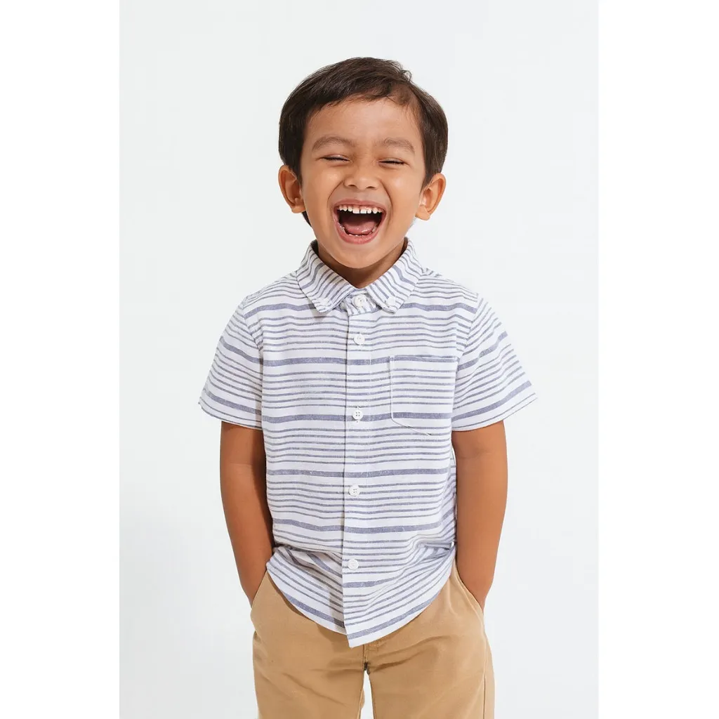 KIDTINK - Krisna Shirt Kemeja Anak Laki Laki Lengan Pendek Motif Salur - Kemeja Fashion Anak Laki