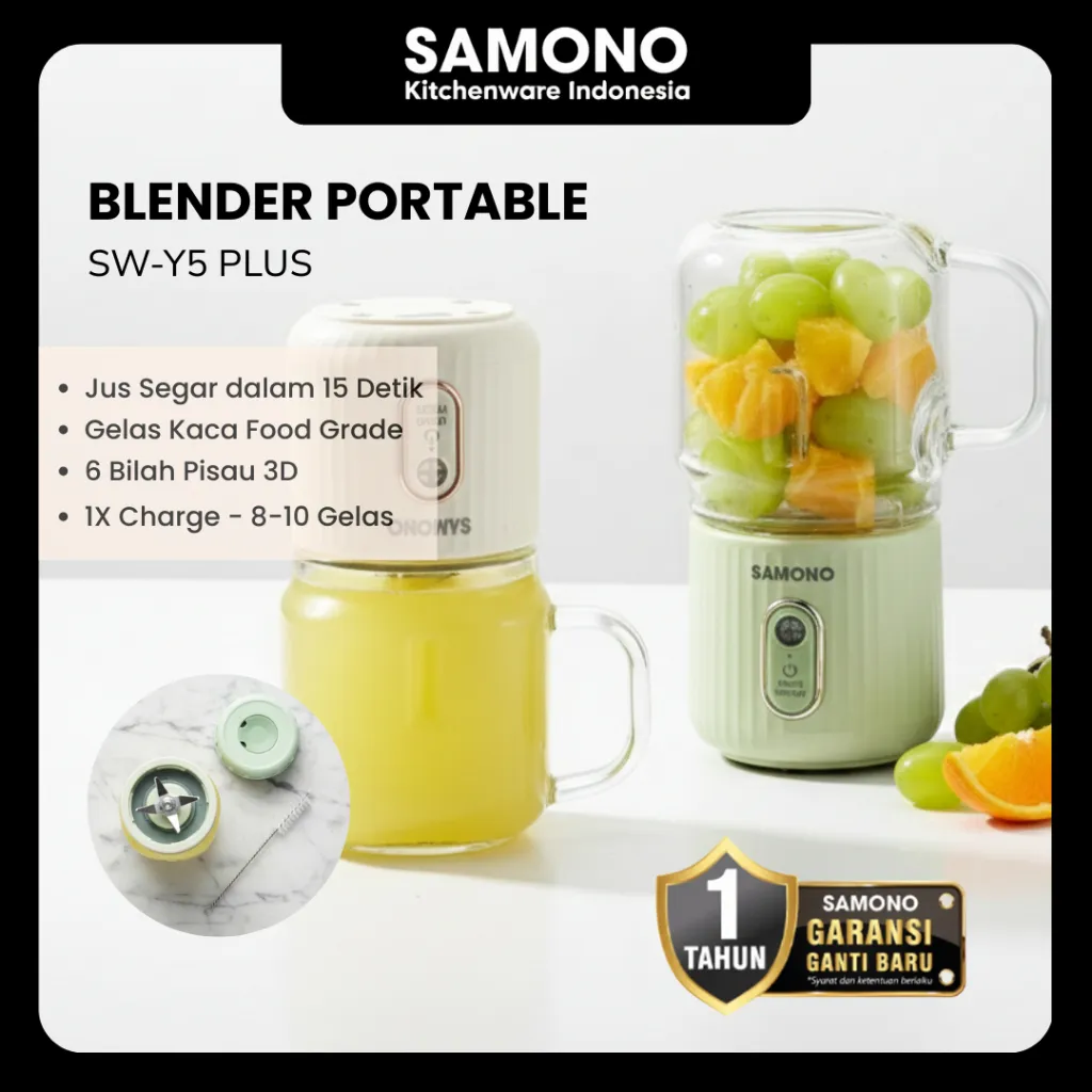 SAMONO Blender Portable Juicer Gelas Kaca 350ml Slow Juicer Alat Elektronik Rumah Tangga SW-Y5 Plus