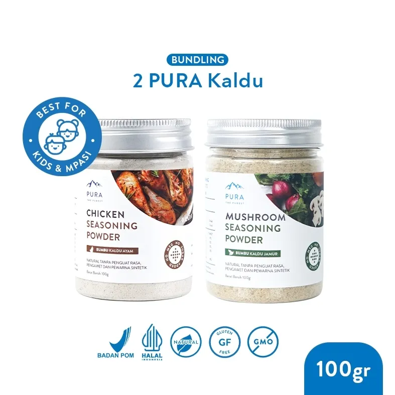 Pura Kaldu Asli | 2 Bumbu Kaldu Ayam Kampung , Sapi, Jamur & Salmon (100gr) - Kaldu Mpasi - BB Booster - No Gula Non MSG - Kaldu Serbaguna - Kaldu Murni - Kaldu Pura