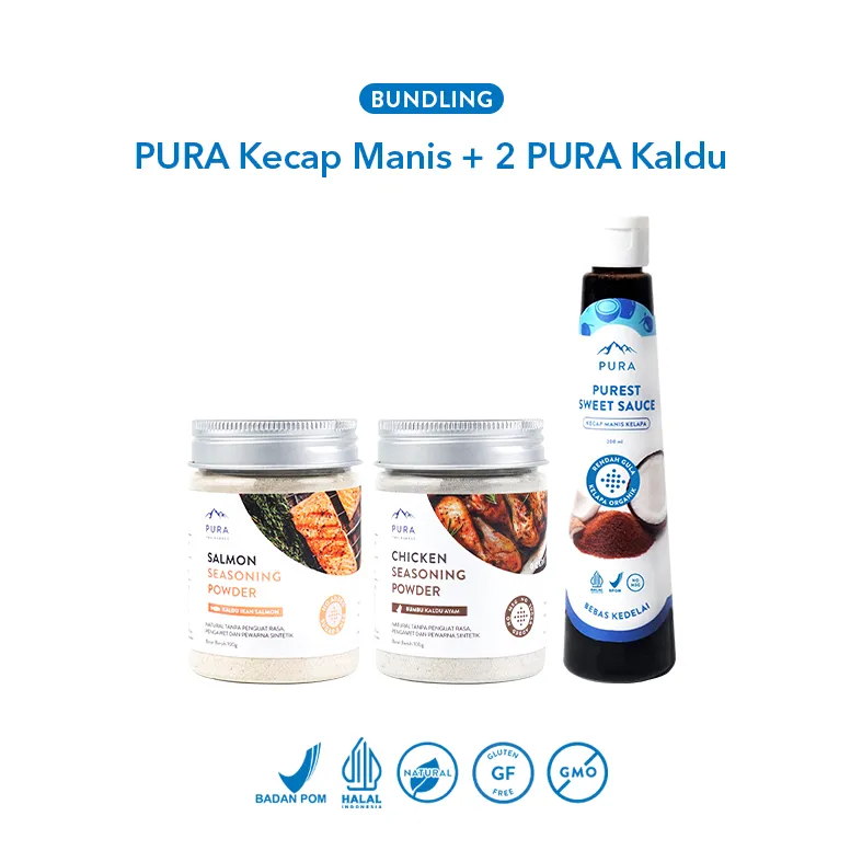 Pura Kecap Manis 200ml + 2 Kaldu Asli Natural 100gr [3PCS] Sweet Sauce Less Sugar Rendah Gula Tanpa Kedelai - Kaldu Ayam Salmon Mpasi Bayi BB Booster