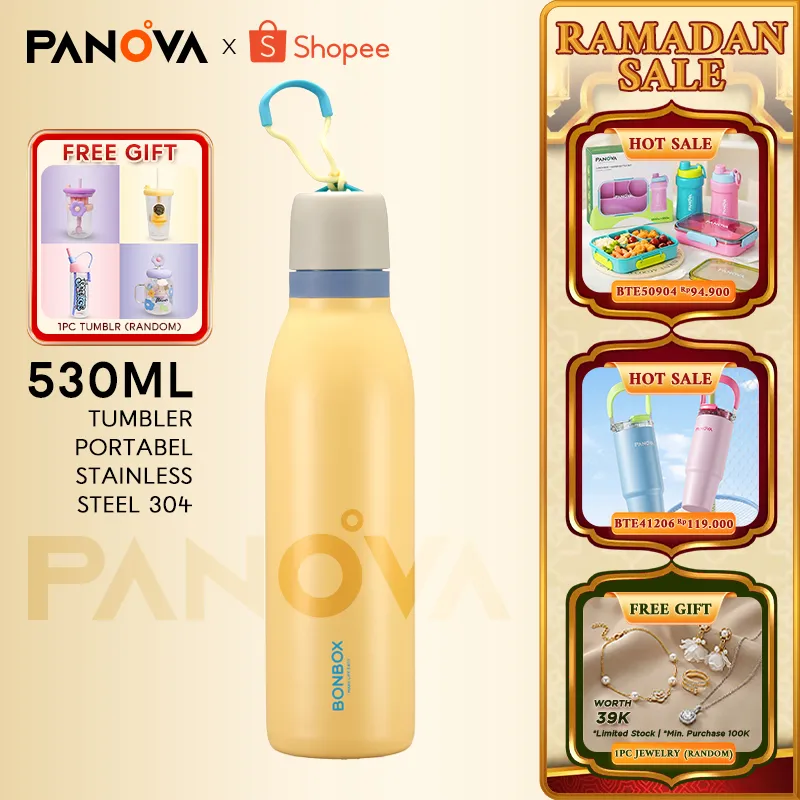 BONBOX Tumbler Botol Minum dengan Sedotan - Stainless Steel 304 530ml, Vacuum Insulated Tahan Panas & Dingin Anti Bocor Portable BKL50303