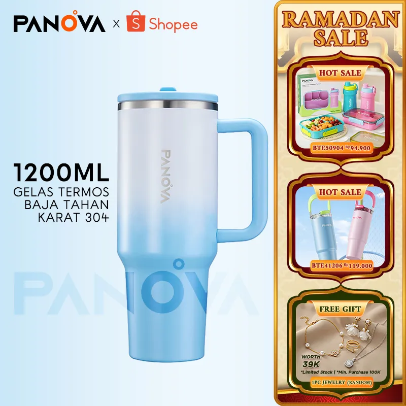 PANOVA Tumbler Sedot Raksasa 1200ML - 4 WARNA SISTEM PUTAR 3 MODE MINUM Uji 304 Stainless Tahan Dingin 10 Jam Food Grade BPA Free - BTE41207