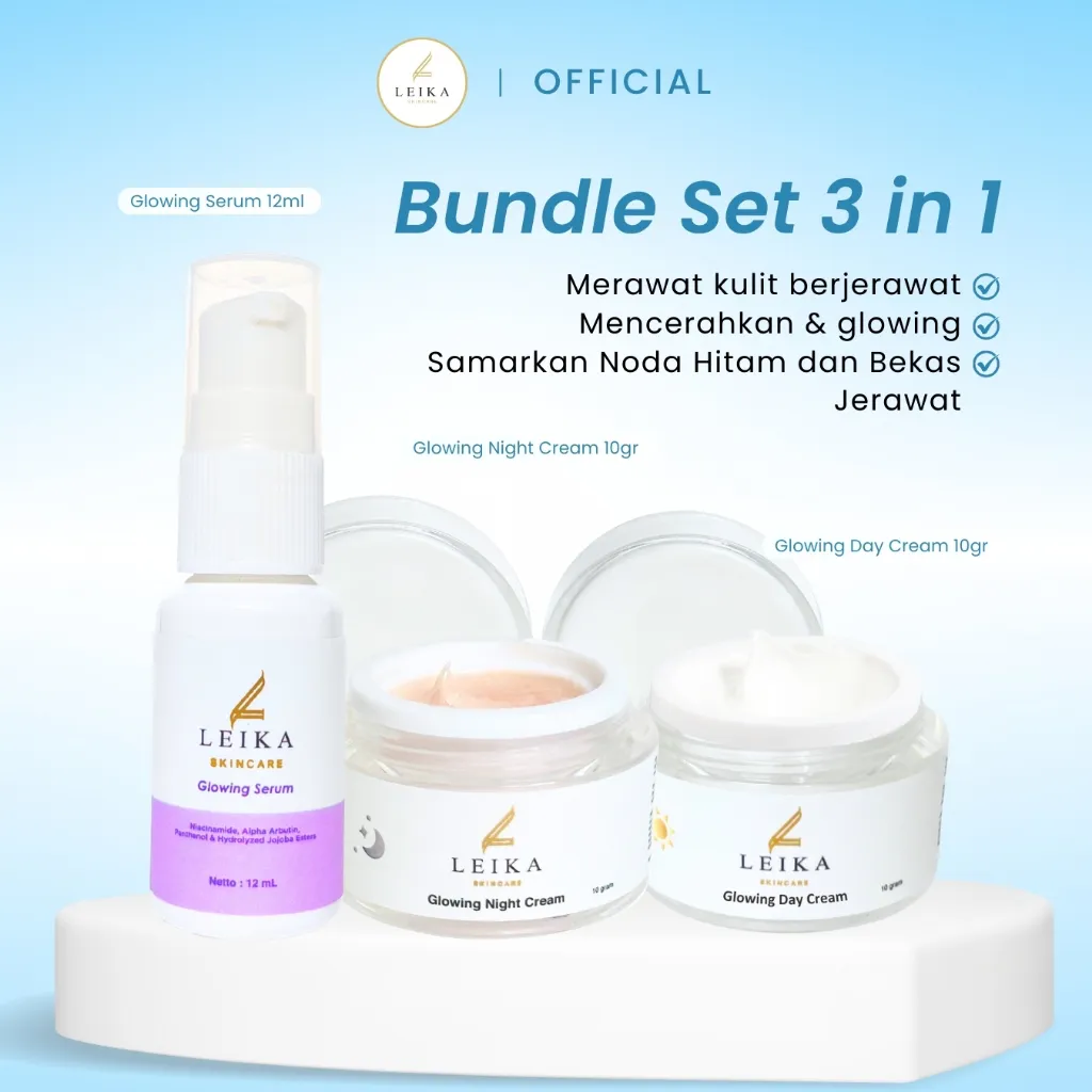 Leika Skincare Basic Pack 3 in 1 Glowing Day Cream, Glowing Night Cream & Glowing Serum BPOM