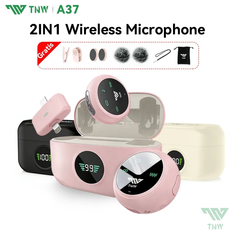 TNW A37 Mikrofon Nirkabel Lavalier dengan Kotak Pengisi Daya Wireless Microphone Mikrofon Lapel Mini Microphone Mic Clip on Untuk YouTube TikTok Facebook Live Streaming Vlogging