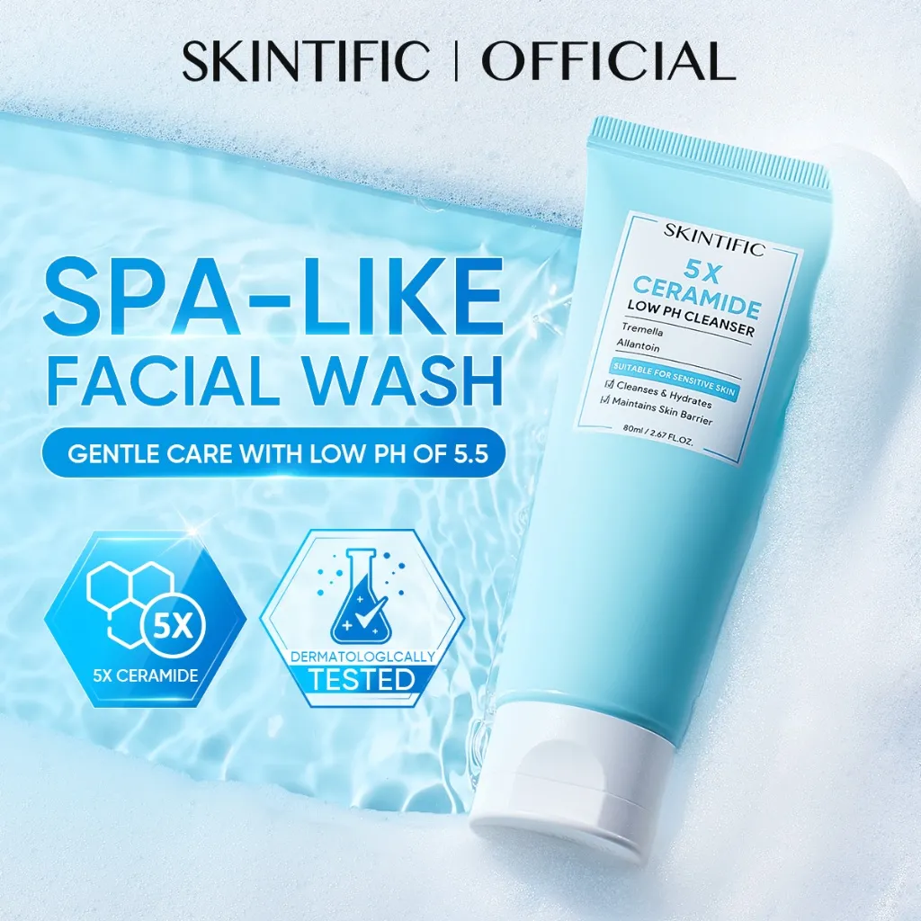 [SIZE UP!!] SKINTIFIC - Low pH Gentle Care Cleanser 120ml | 5X Ceramide Menjaga Skin Barrier Facial Wash Tidak Bikin Muka Ketarik Cleanser Face Wash Sabun Wajah Sabun Cuci Muka Untuk Semua Jenis Kulit Sensitive Redness Acne Calming Fresh Glowing Soothing