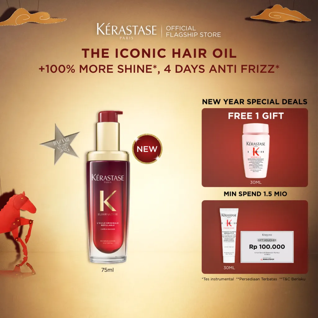 [LIMITED EDITION] Kerastase Elixir Ultime Hair Oil 75ml - Serum Rambut untuk Rambut Berkilau & Anti Frizz - Mengandung & Wild & French Camellia