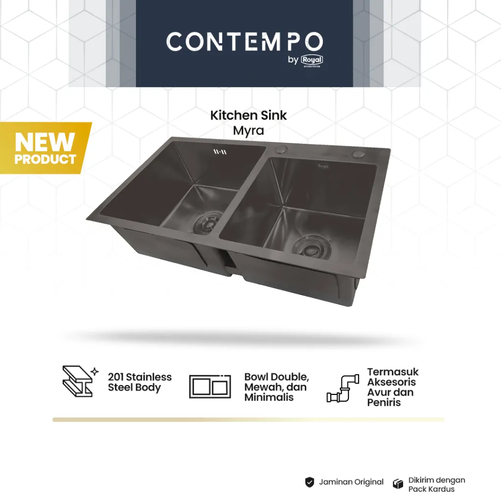 Royal Kitchen Sink Black Series Contempo Myra | Bak Cuci Piring Stainless Steel 75 x 40 Cm