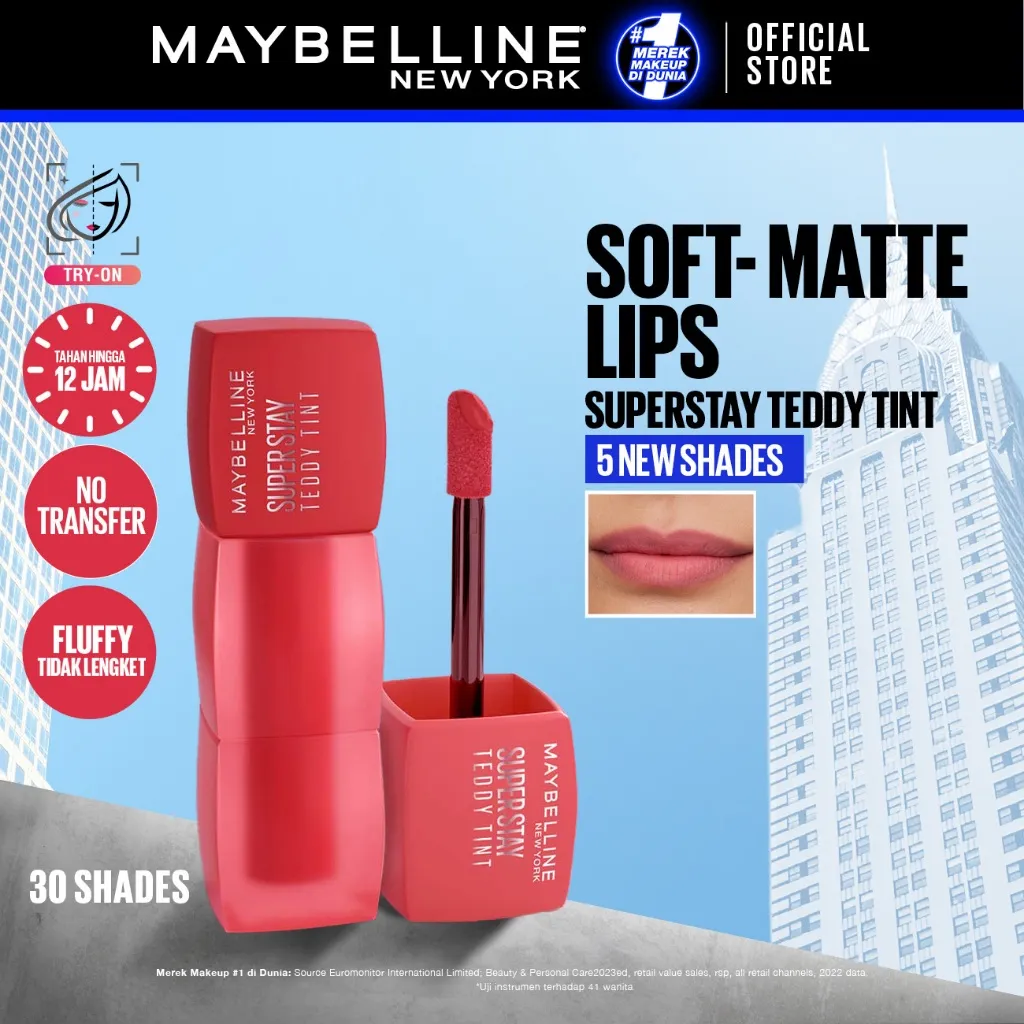 Maybelline Superstay Teddy Tint 5 mL -  Teddy Soft Matte Tahan 12 Jam Lipstick Lipcream Lipstik Perfect Lip Tint 