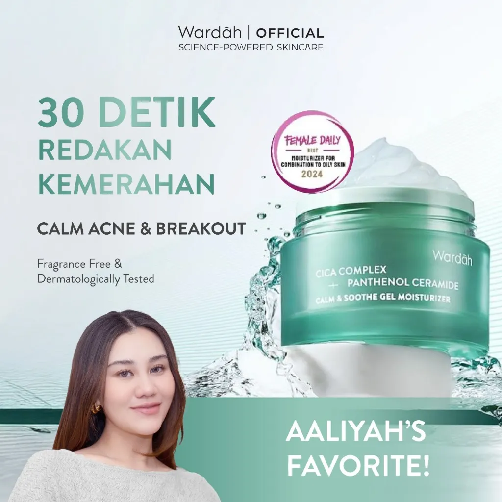 WARDAH Cica Complex + Panthenol Ceramide Calm & Soothe Gel Moisturizer 30 g - Pelembab Gel Ringan yang Meredakan Kemerahan & Kulit Reaktif, Memperbaiki Skin Barrier - Cocok untuk Kulit Berjerawat & Breakout (Calm Acne & Redness) - Skincare