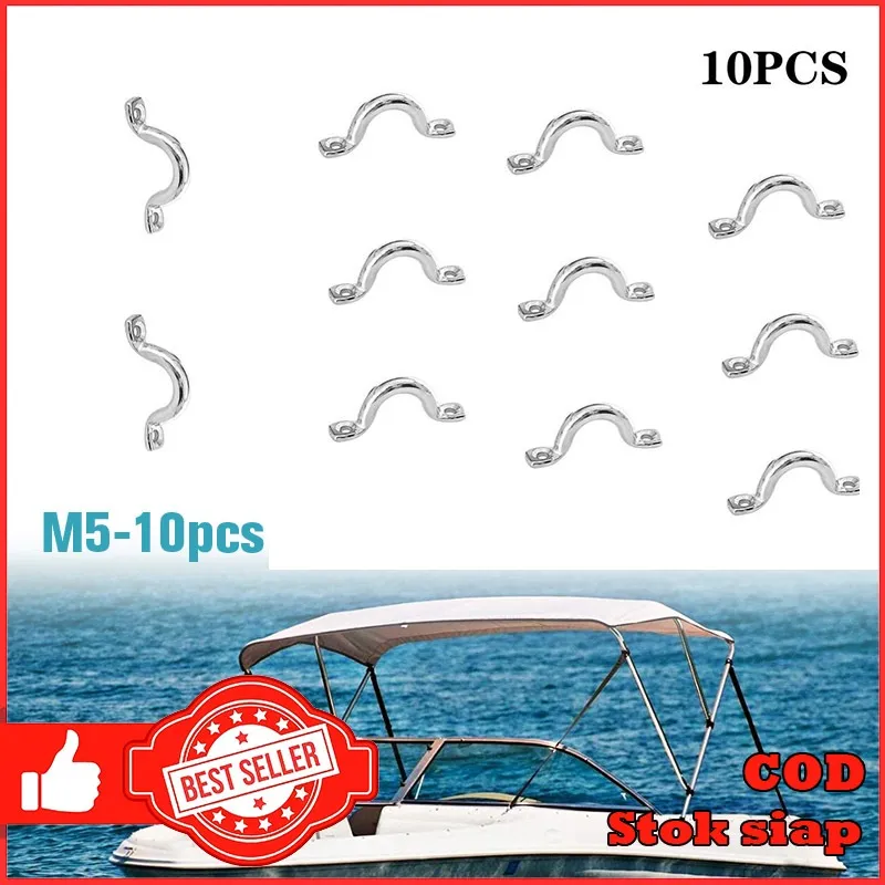 10pcs M5 Boat Pad Eye Strap 304 Stainless Steel Ceiling Hook Kayak Eye Plate Pad Eye Strap Untuk Dek Perahu