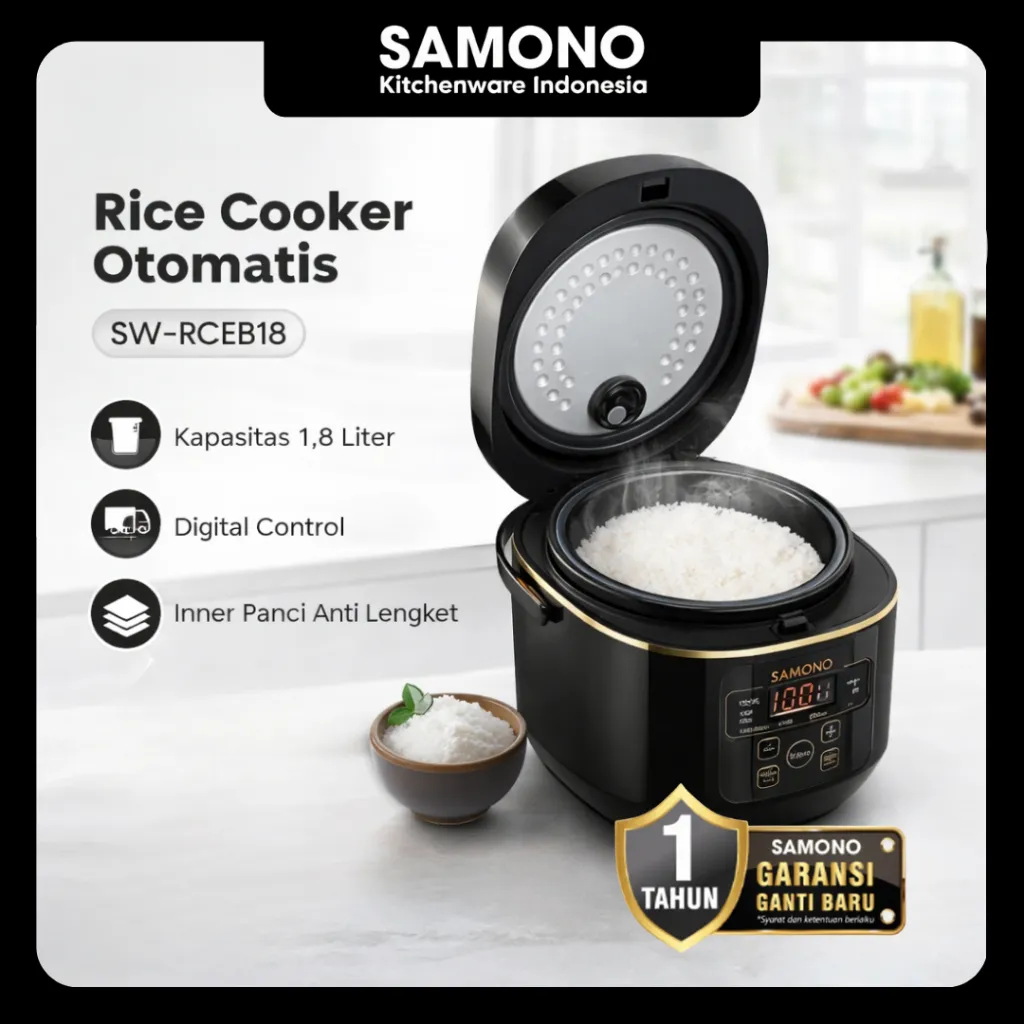 SAMONO Rice Cooker Low Sugar 1.8L SW-RCEB18 Magicom Digital 7 Fungsi Menanak Nasi Rendah Gula Low Carb Multi Cooker 700W Anti Lengket