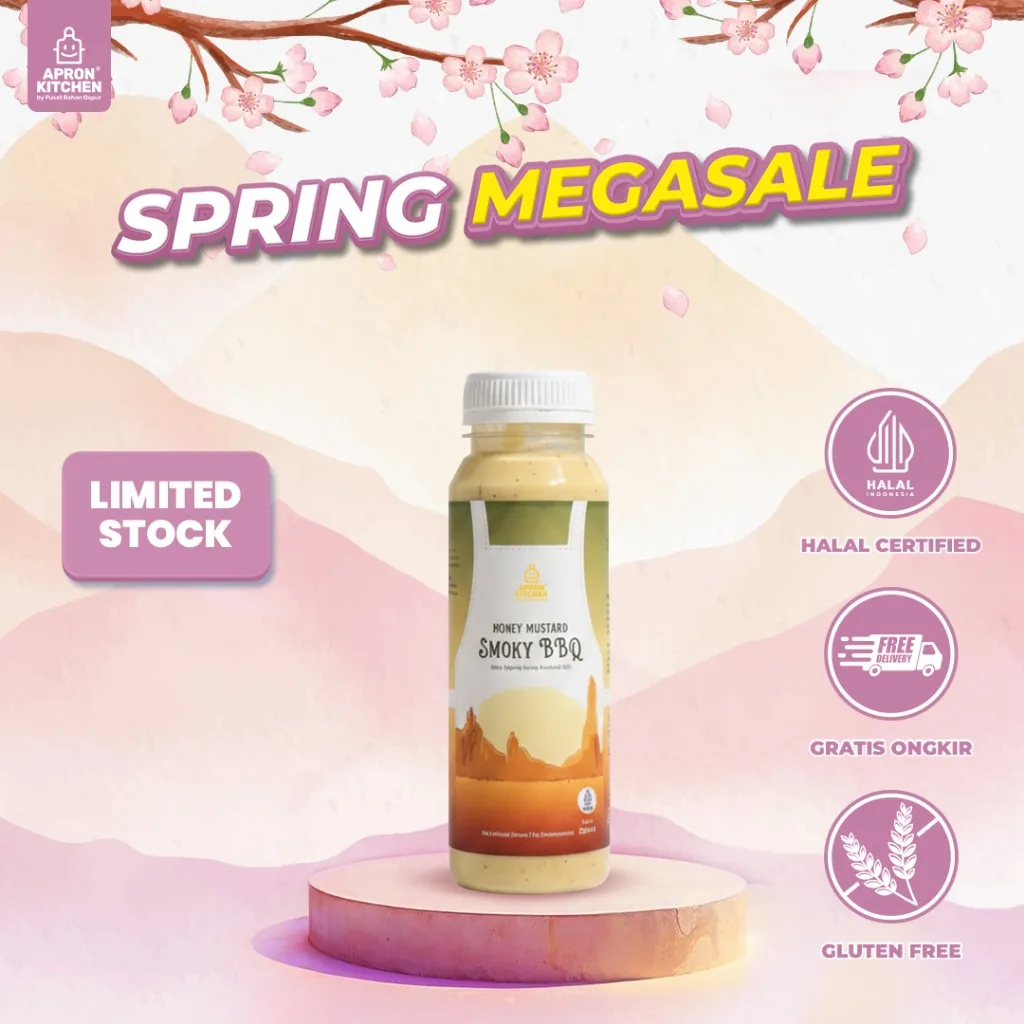 Apron Kitchen Honey Mustard Smoky BBQ Sauce 250ml (Gluten Free, Halal, Tanpa Pengawet)