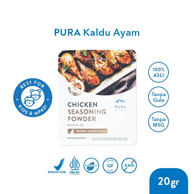 Pura Kaldu Asli | Bumbu Kaldu Ayam (20gr) - Chicken Seasoning Powder - Kaldu Mpasi - BB Booster - Kaldu Ayam Kampung - No Gula Non MSG - Kaldu Serbaguna - Kaldu Ayam Kampung Pura