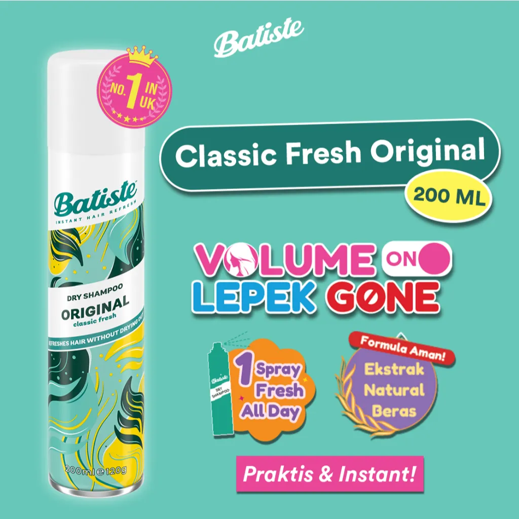 Batiste Clean & Classic Original Dry Shampoo 200ml (Shampoo Kering Tanpa Bilas)