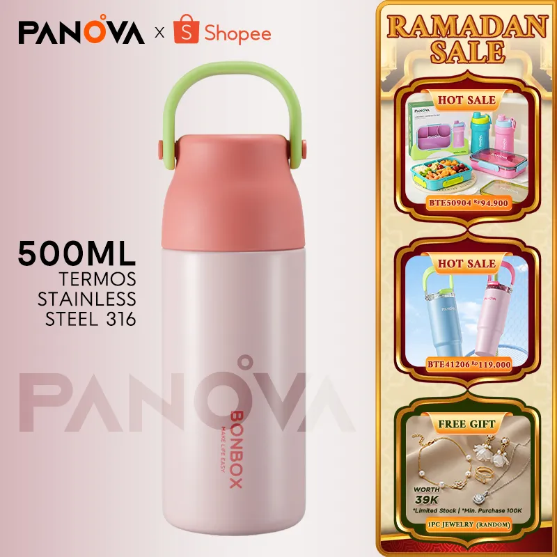 BONBOX Tumbler Botol Minum Cangkir Kopi Portable - Stainless Steel 316 500ml Vacuum Insulated Tahan Panas & Dingin dengan Tutup Saringan Teh (Pink/Hijau/Hitam) BKL50601