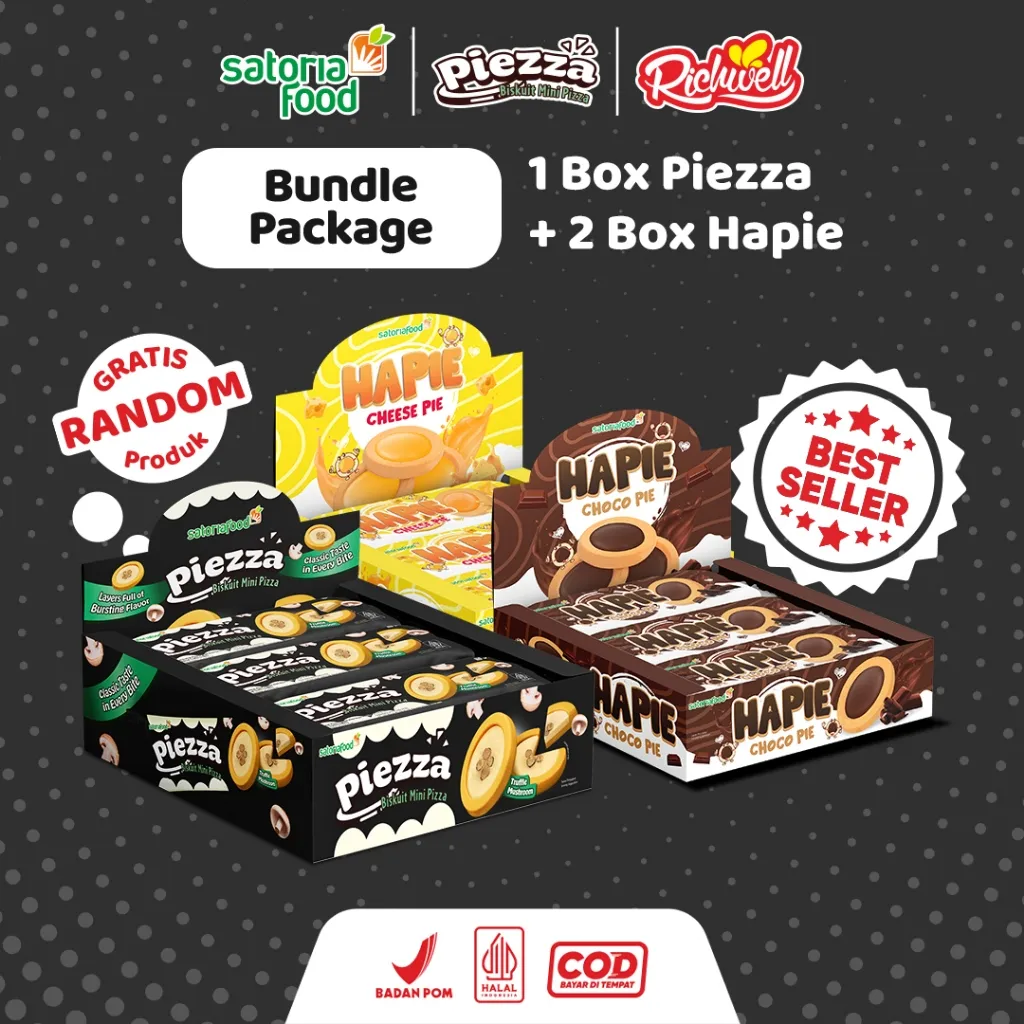 SatoriaFood - Snack Richwell Piezza Hapie Bundle Set Chocolate Cheese Pizza Cookies Biscuit Paket Bundling Best Seller | Cemilan Pie Kukis