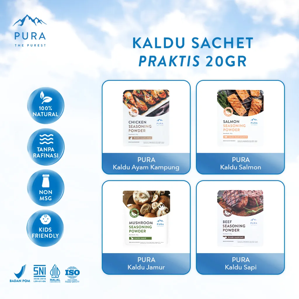 Pura Kaldu Sachet 20gr - Kaldu Ayam Sapi Salmon Jamur Mpasi Friendly Non MSG