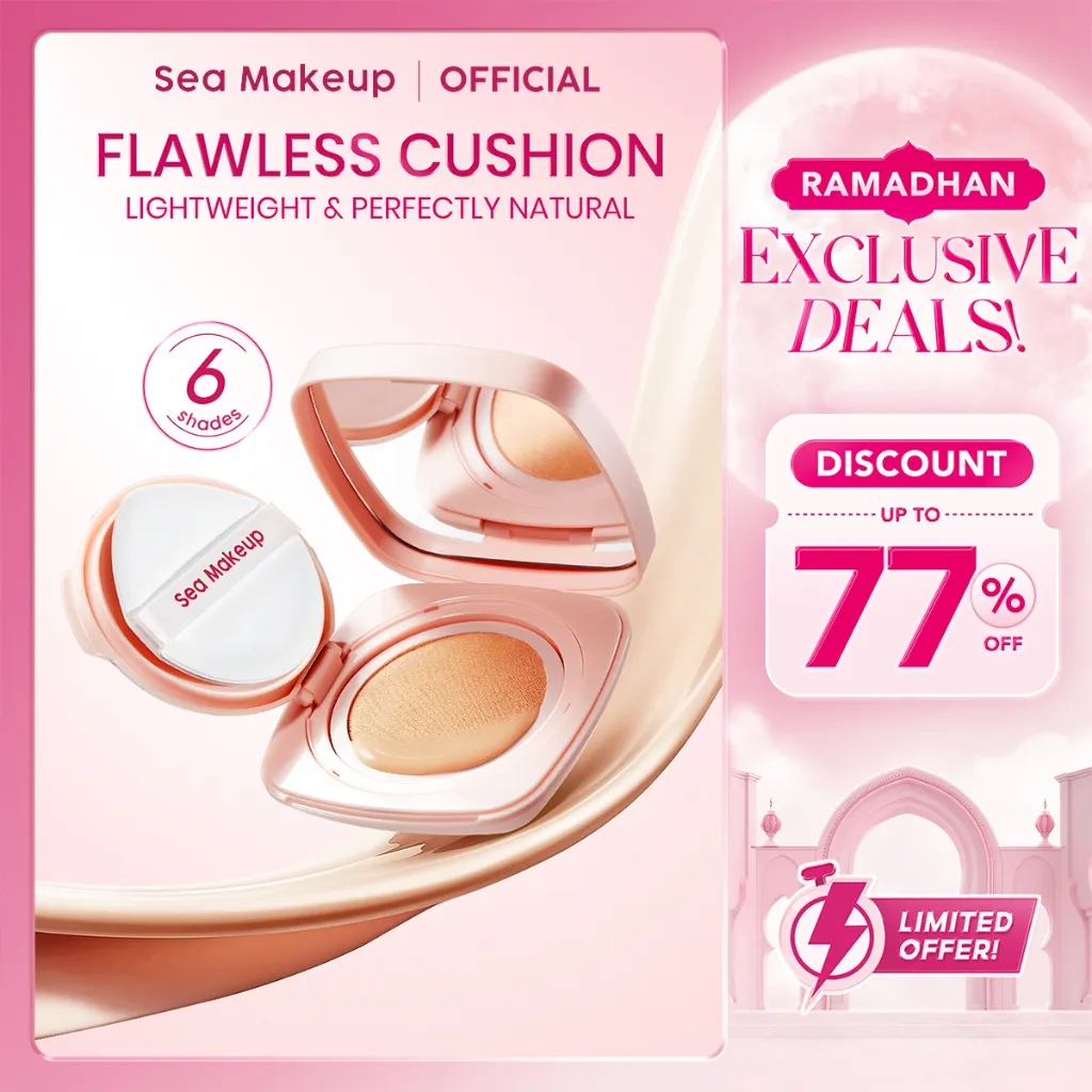 [SPECIAL PRICE] Sea Makeup Fix and Flawless Silk Cushion – Foundation Cushion Ringan dengan Skin Tint Effect, 10 Shades, Oil Control & Silk Matte Finish