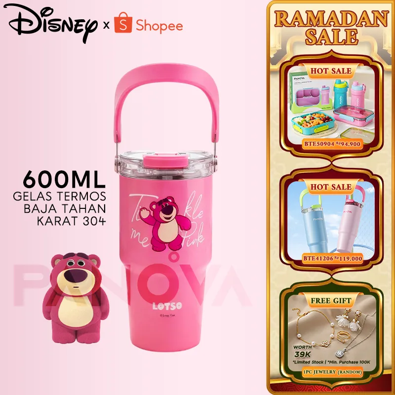 Disney LOTSO Bear Tumbler Botol Minum Karakter 3in1 Tempat Ponsel - Stainless Steel 304 600ml Portable Termos Lucu Sedotan Anti Tumpah - Hadiah untuk Anak Perempuan BKL50803