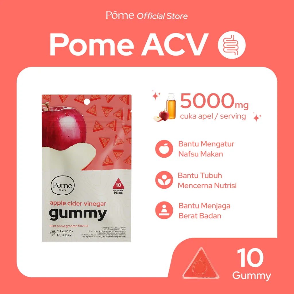Pome ACV Mini Pack Tester Gummy Cuka Apel Apple Cider Vinegar Suplemen Diet Vegan (10 Butir)