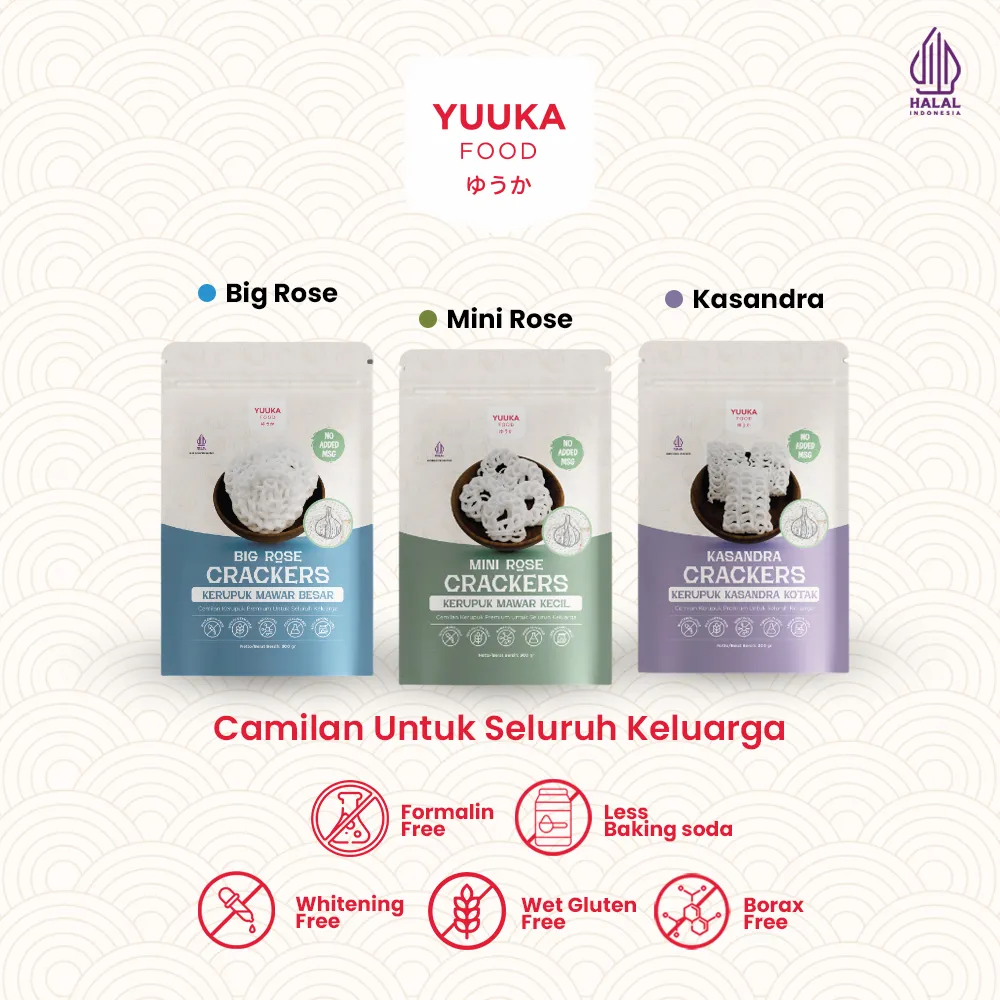 Yuuka Food Crackers Kerupuk Premium Tanpa Pengawet & Halal Kerupuk Sehat Rendah Kalori & Tanpa MSG