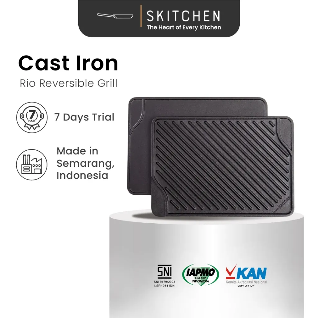 SKITCHEN Cast Iron Rio Reversible Grill - Panci Premium 2 in 1 Alat Panggangan BBQ, Pancake, Steak