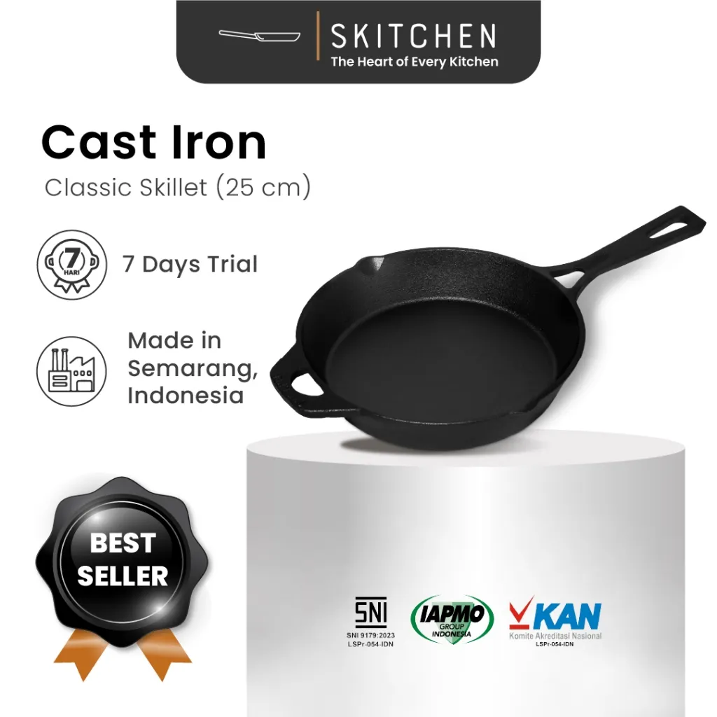 SKITCHEN Cast Iron Classic Skillet (25 cm) - Wajan Deep Frying Penggorengan Premium Anti Gores