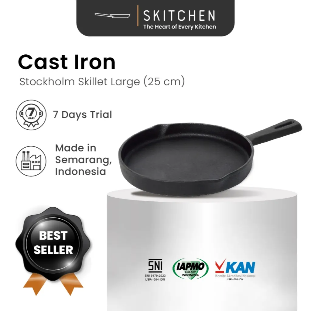 SKITCHEN Cast Iron Stockholm Skillet Large (25 cm) - Wajan Penggorengan Besi Cor Premium Anti Gores