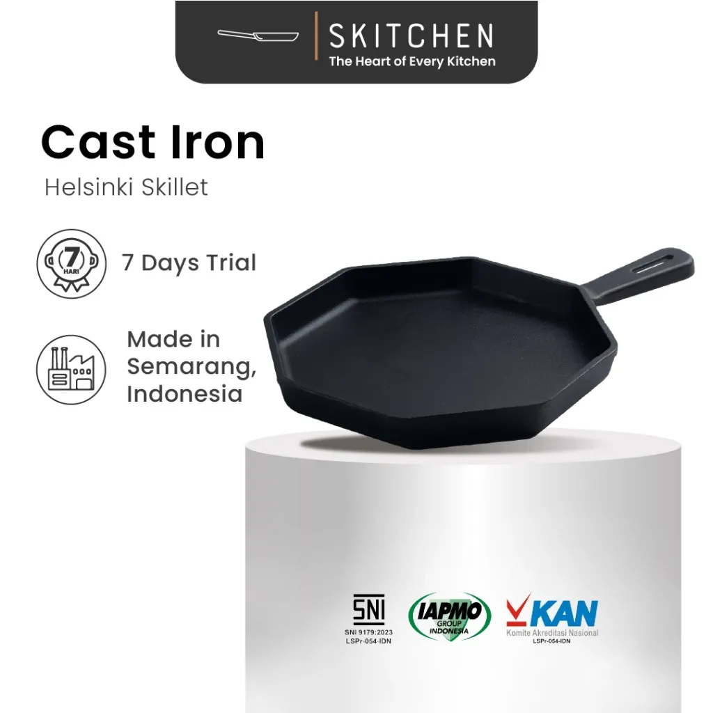 SKITCHEN Cast Iron Helsinki Skillet - Wajan Penggorengan Bentuk Oktagon Besi Cor Premium Anti Gores