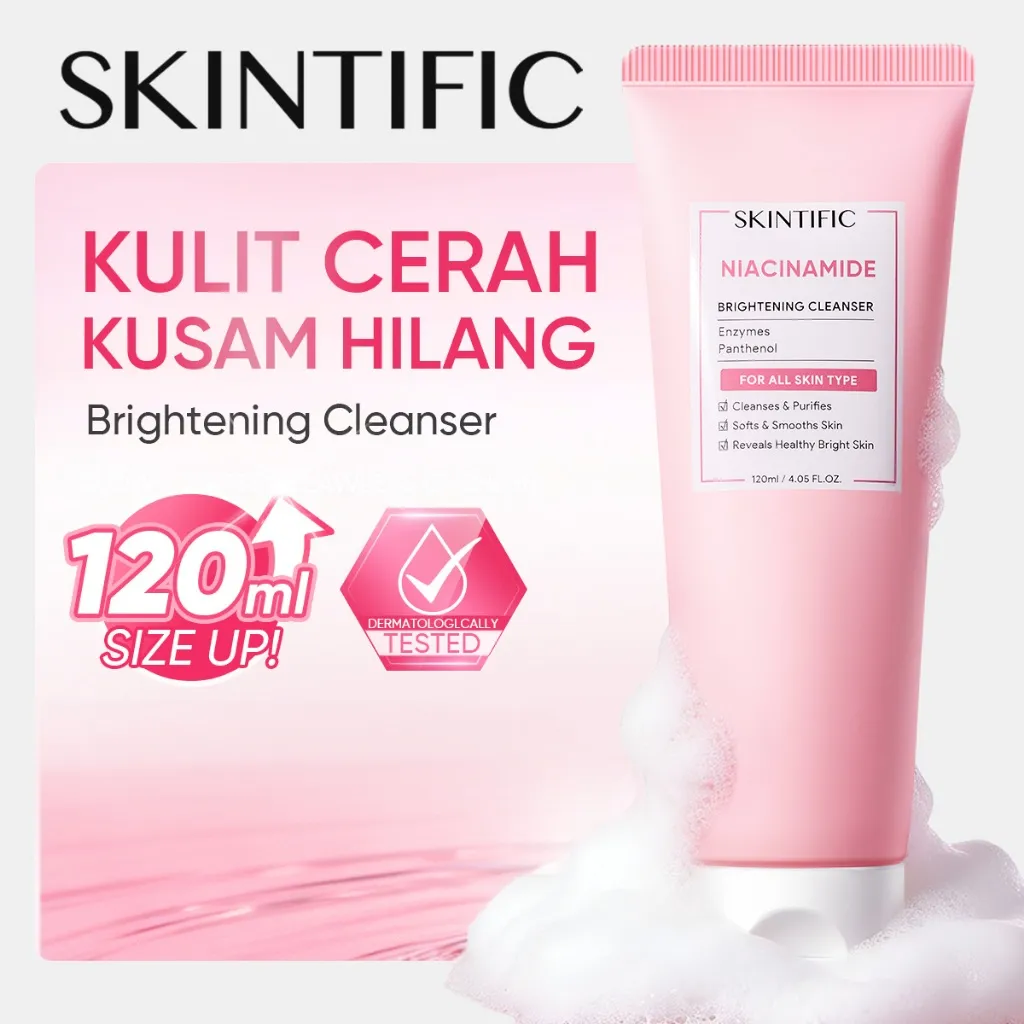 [SIZE UP!!] SKINTIFIC - Glowing Brightening Cleanser 120ml | Niacinamide Facial Wash Kulit Kusam Sabun Cuci Muka Dullness Pore Acne Care Barrier Exfoliating Whitening Blackhead Removal Calming Peeling Dark Spot gentle cleansing Face Wash Travel Size