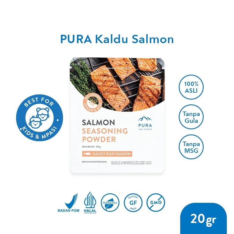 Pura Kaldu Asli | Bumbu Kaldu Salmon (20gr) - Salmon Seasoning Powder - Kaldu Teri - Anchovy Powder - Kaldu Mpasi - BB Boster - No Gula Non MSG - Kaldu Serbaguna