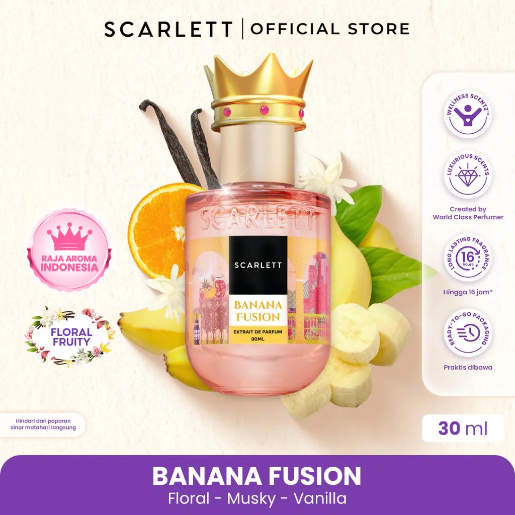 SCARLETT Banana Fusion Extrait De Parfum 30ml Wangi Unik Yang Manis Seperti Makanan Penutup!   - Tahan Lama - Unisex - Parfum Wanita
