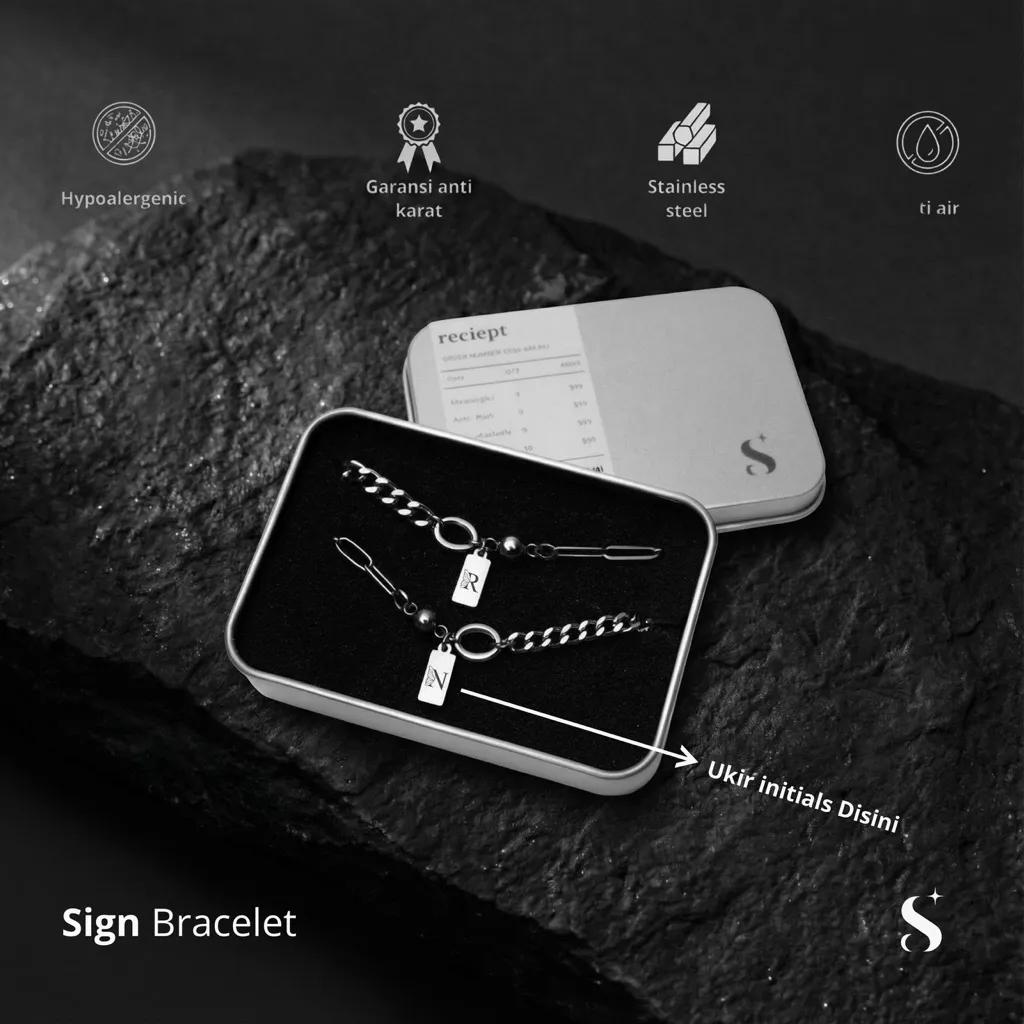 Studio Confidence - Sign Bracelet / Gelang rantai pria wanita stainles steel anti karat