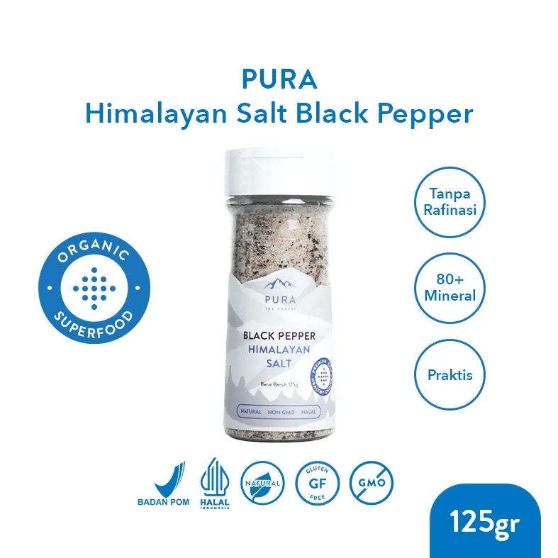 Pura Himalayan Salt Pepper (125gr) - Garam Himalaya - Garam Organik - Garam Natural - Garam Tanpa Rafinasi - Garam Sehat - Garam Murni - Garam Rendah Natrium
