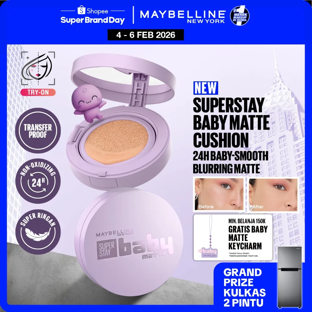 [NEW LAUNCH] NINGNING CHOICE - MAYBELLINE OFFICIAL Superstay Baby Matte Cushion 24H Baby Smooth Blurring Matte Oil Control Full Coverage Refill Transferproof Waterproof Matte Makeup Tidak Transfer Minim Oksidasi Cocok Untuk Kulit Berminyak Kulit Kering